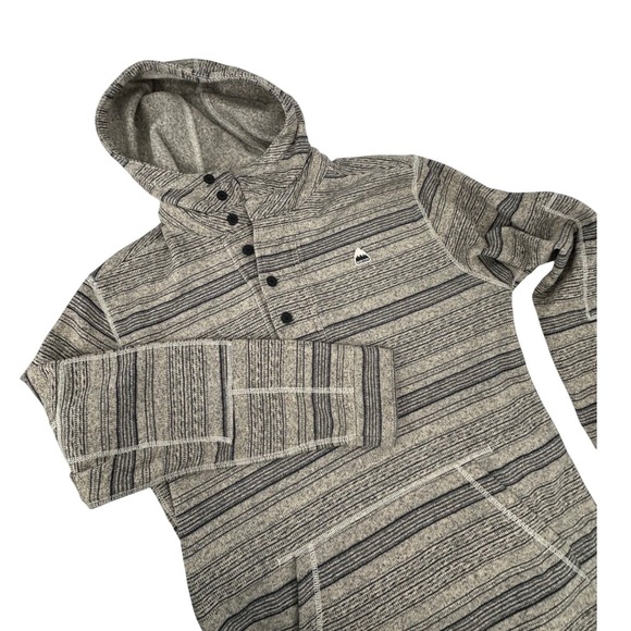 Burton Other - Burton Mens Striped Fleece Hoodie Grey Black Henley Button Neck Pullover Large